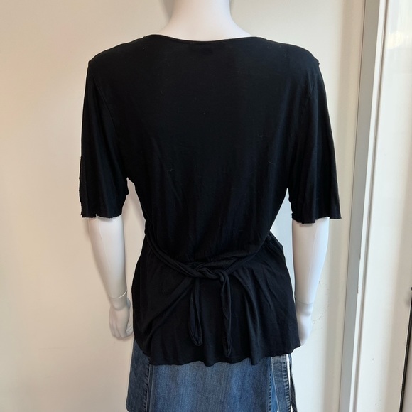 ALLSAINTS | Black Deep V-Neck Wrap Front Jersey Top - Picture 3 of 6